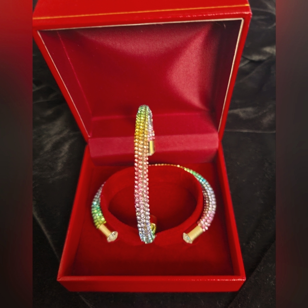 Elegant, beautiful rainbow bracelet, all occasion jeweled, Wrap Style rhinestone